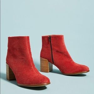 Anthropologie Red/Coral Corduroy Booties
